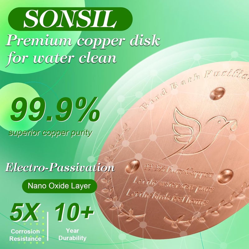 SONSIL Bird Bath Copper Disk, Sturdy 1mm 99.9% Pure Copper Disk, Triple-Point Support Ensures Clean Water Year-Round, Fits Most Outdoor Birdbath Bowls (1) - Image 3